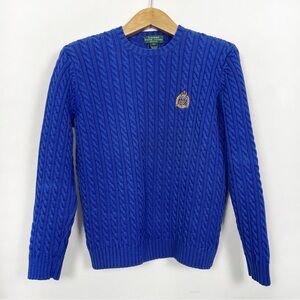 Ralph‎ Lauren Vintage Royal Blue Cable Knit Crewneck Sweater Size Petite Large